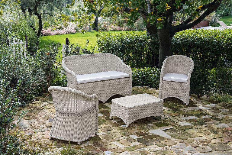 Set Salotto Charlie Rattan Sintetico Bianco