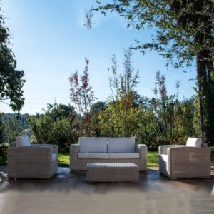 Set Salotto Penelope 3P Rattan Sintetico Bianco