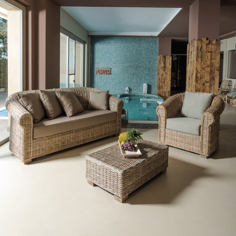 Divano Queen 3P Grigio Rattan Naturale