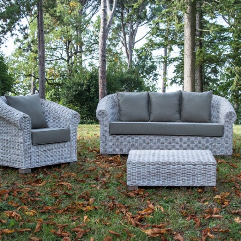 Divano Queen 3P Bianco Rattan Naturale