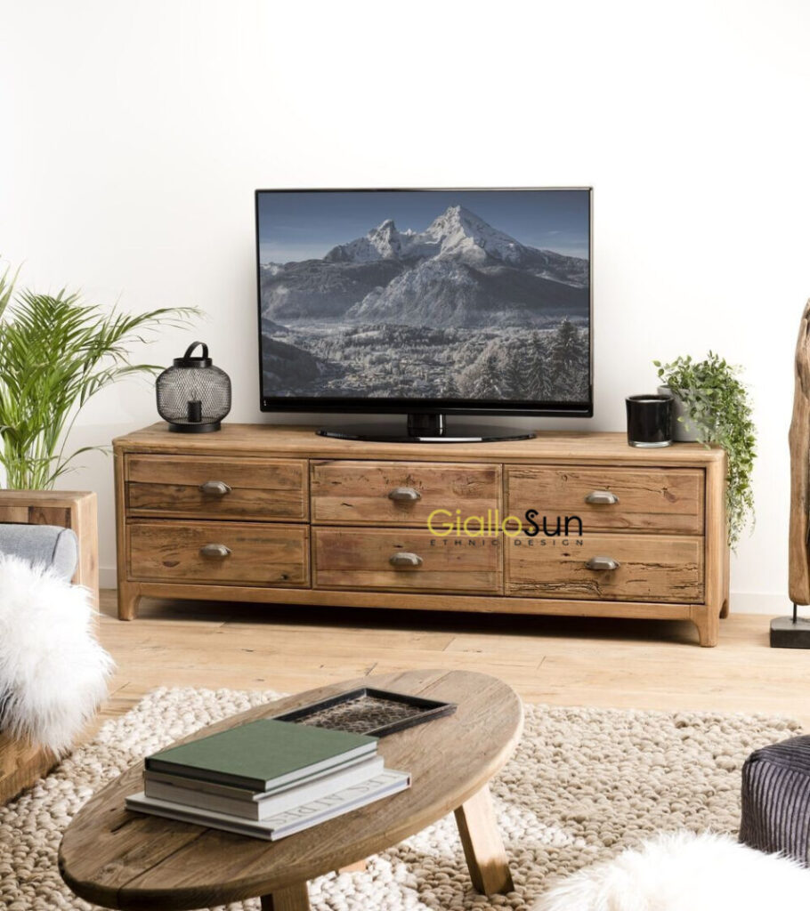 mobile porta tv basso in legno riciclato etnico