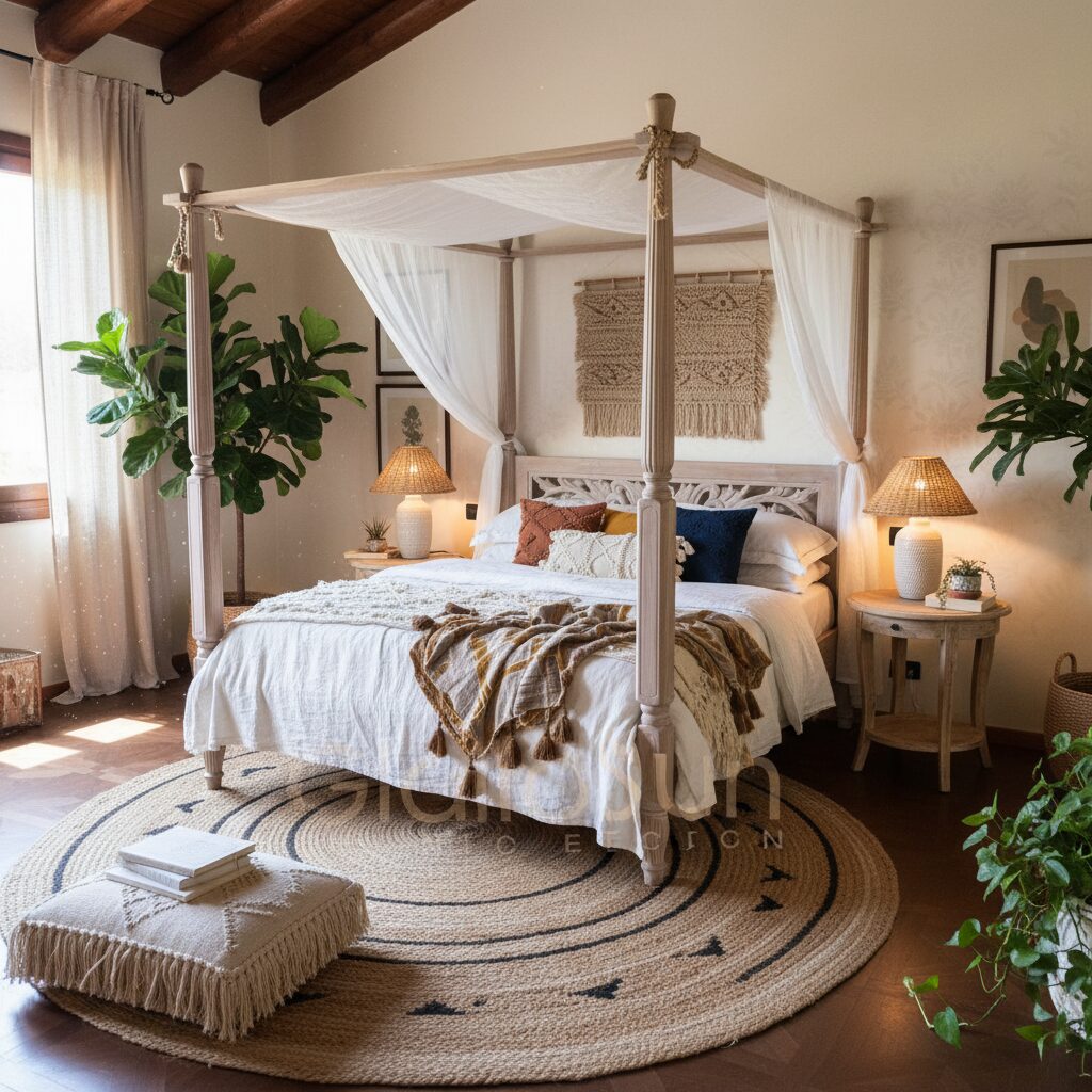 Letto Baldacchino Intagliato