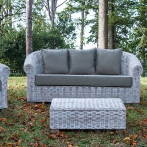 Divano Queen 3P Bianco Rattan Naturale