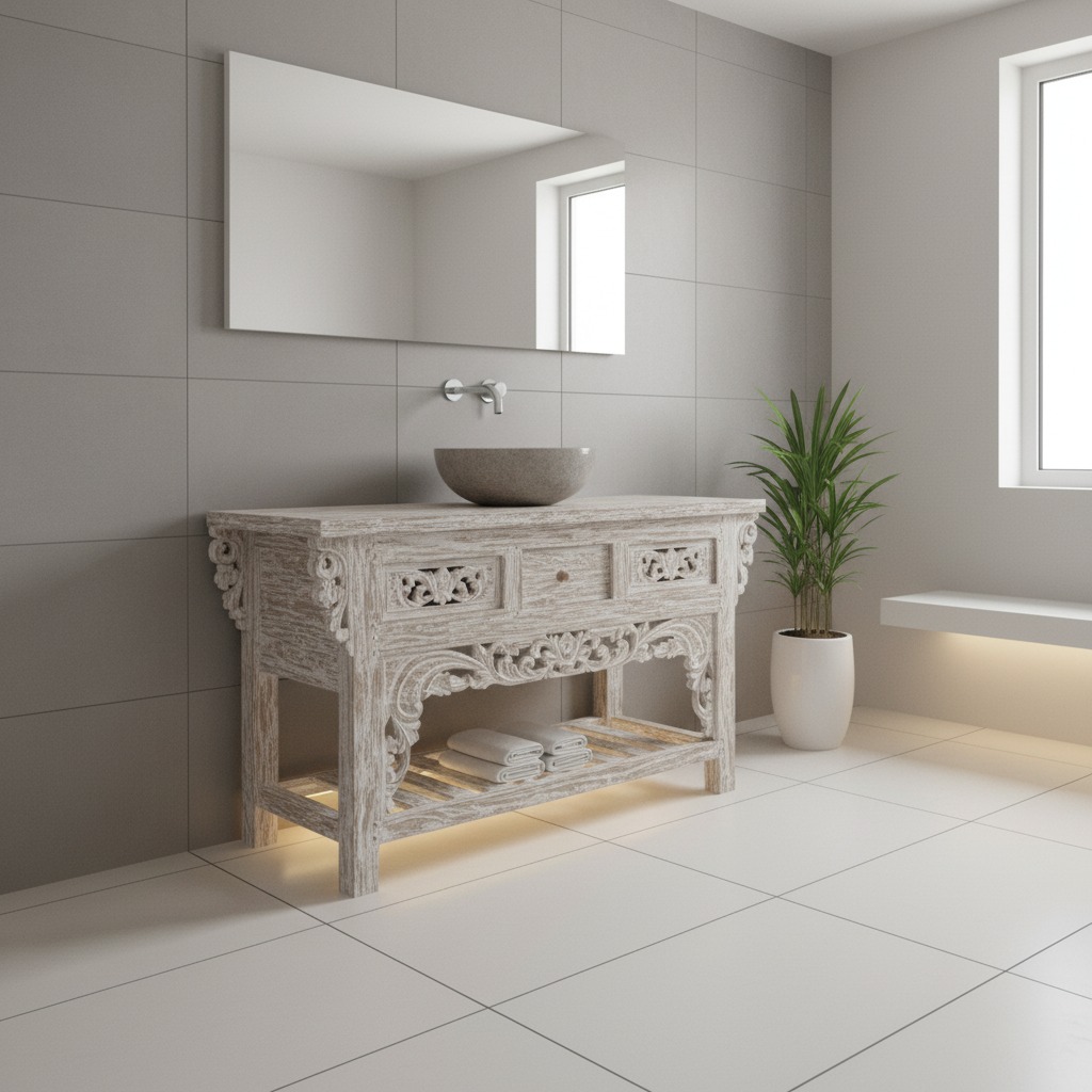 Consolle Bagno Teak Decapata