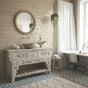 Consolle Bagno Teak Decapata