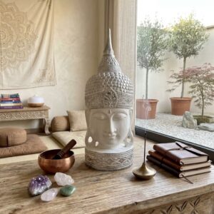 Maschera Budda Legno Bianca