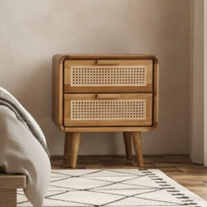 Comodino Teak Rattan 2Css 50