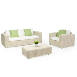 Set Salotto Penelope 3P Rattan Sintetico Bianco