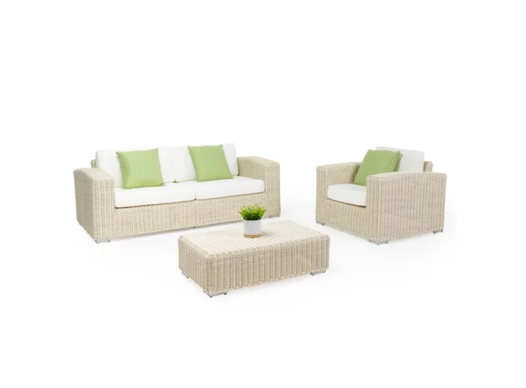 Set Salotto Penelope 3P Rattan Sintetico Bianco