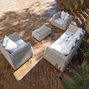 Set Salotto Cactus 3P Rattan Sintetico Bianco