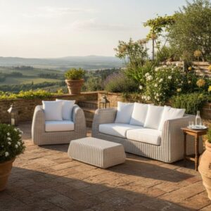 Set Salotto Cactus 3P Rattan Sintetico Bianco