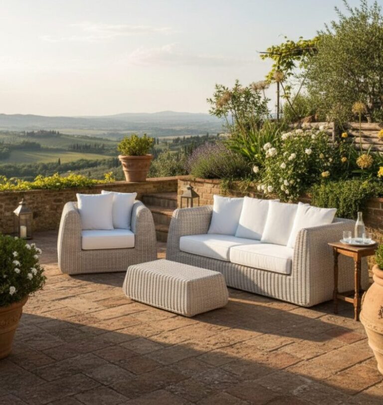 Set Salotto Cactus 3P Rattan Sintetico Bianco