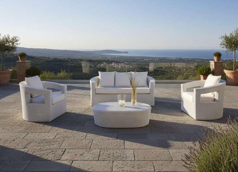 Set Salotto Oasi 3P Rattan Sintetico Bianco