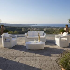 Set Salotto Oasi 3P Rattan Sintetico Bianco