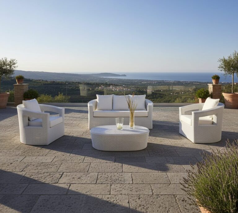 Set Salotto Oasi 3P Rattan Sintetico Bianco