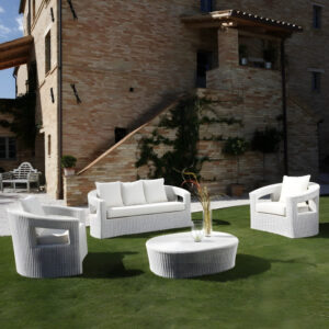 Set Salotto Oasi 3P Rattan Sintetico Bianco