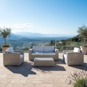 Set Salotto Penelope 3P Rattan Sintetico Bianco