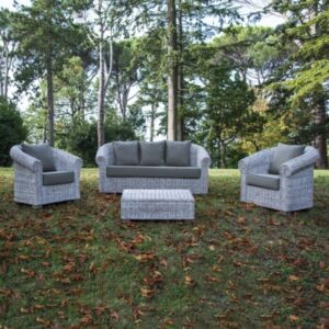 Set Salotto Queen Bianco Rattan Naturale