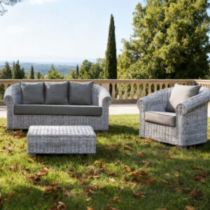 Set Salotto Queen Bianco Rattan Naturale