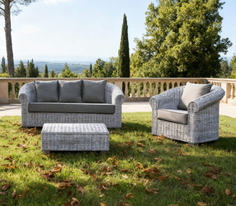 Set Salotto Queen Bianco Rattan Naturale