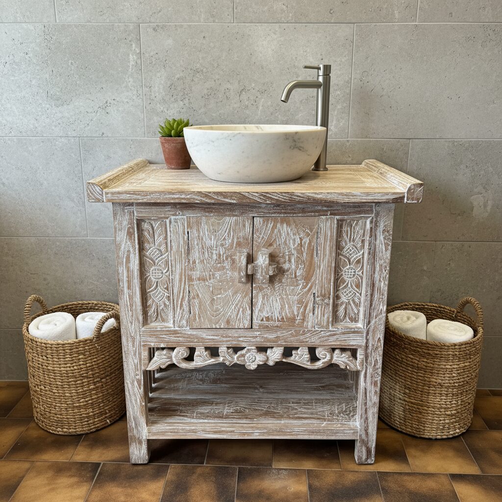 Mobile Consolle Bagno Teak Decapato