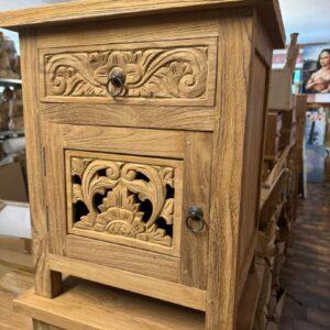 Comodino Teak Ric. Intagliato 1A 1Css