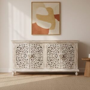 Credenza Jawa Intagliata Teak Decapato