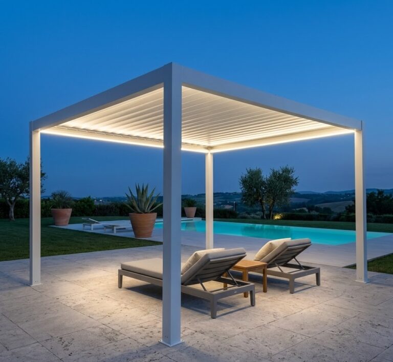 Pergola Bioclimatica Motorizzata Led 4×4 Bianco