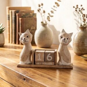 Calendario Legno 2 Gatti Marrone