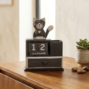 Calendario Legno Gatto Antracite