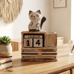Calendario Legno Gatto Bianco