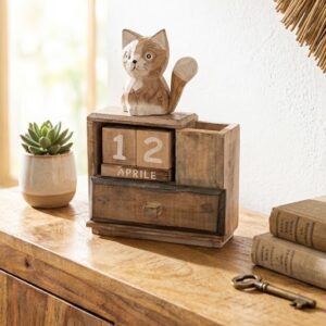 Calendario Legno Gatto Marrone
