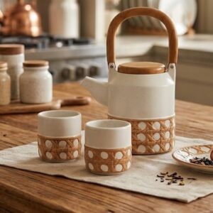 Set Teiera con 2 Tazze Bianco