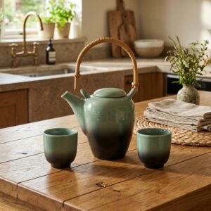 Set Teiera con 2 Tazze Verde-Antracite
